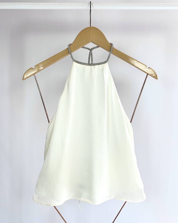 Blusa acetinada frente única champagne alça strass ZARA - P