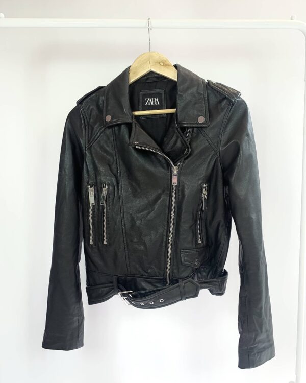 Jaqueta biker couro preta ZARA - P