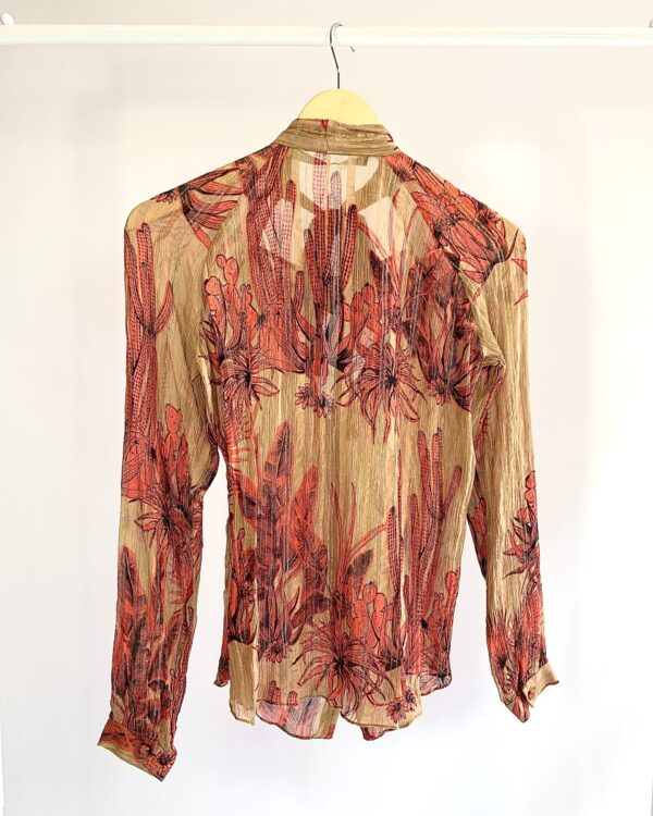 Blusa de seda marrom com estamp vermelho com fios de lurex EVA - 36 - VENDIDO SISTEMA OTO