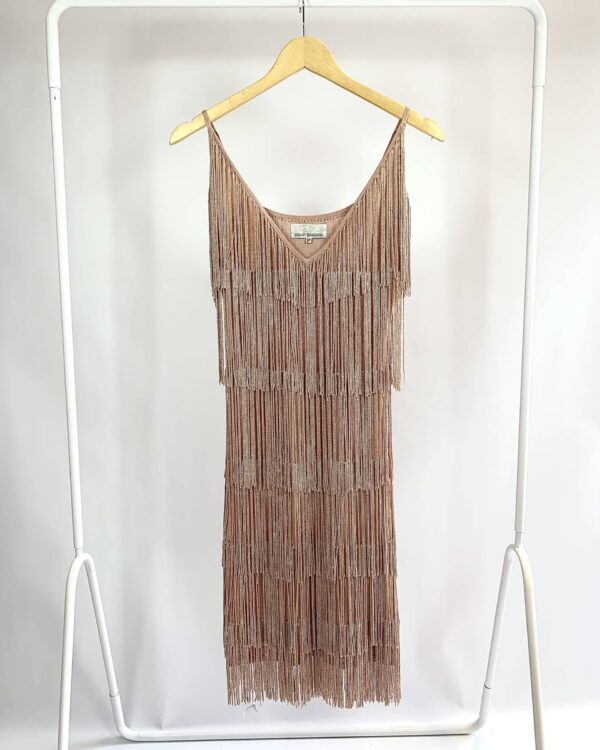 Vestido tricot franjasrose com fios de lurex ROSANA BERNARDES - P