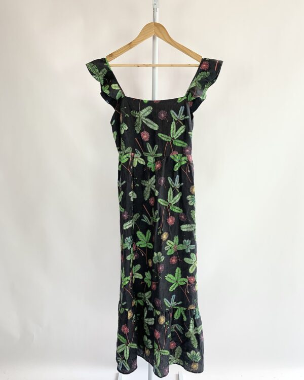 Vestido linho midi preto estampa dormideira A.BRAND - 40 *nunca usado*