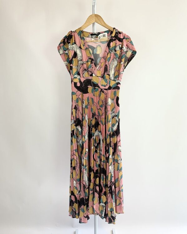 Vestido midi rosa com estamp e saia drapeada EVA - 36