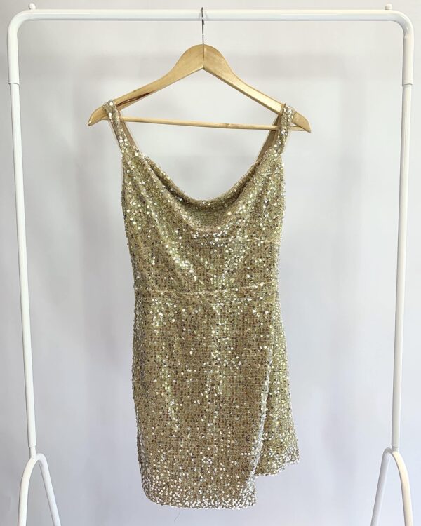 Vestido curto dourado aplicação paetê FABULOUS AGILITÁ - 36 - VENDIDO SIST OTO