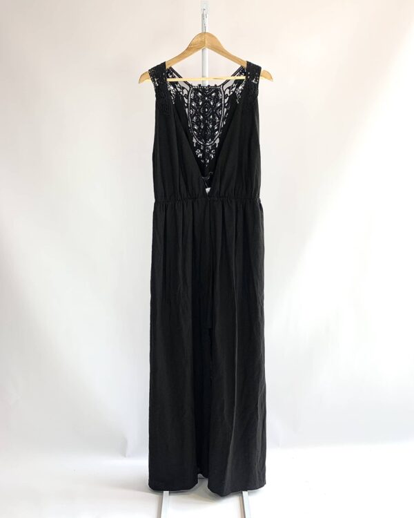 Vestido longo transpassado viscolinho preto renda costas SACADA - 44 - vendido sistema oto