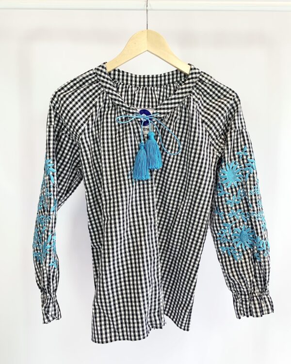 Bata vichy p&b manga longa bordada azul SOHOOSTYLE - PP - VENDIDO SIST OTO