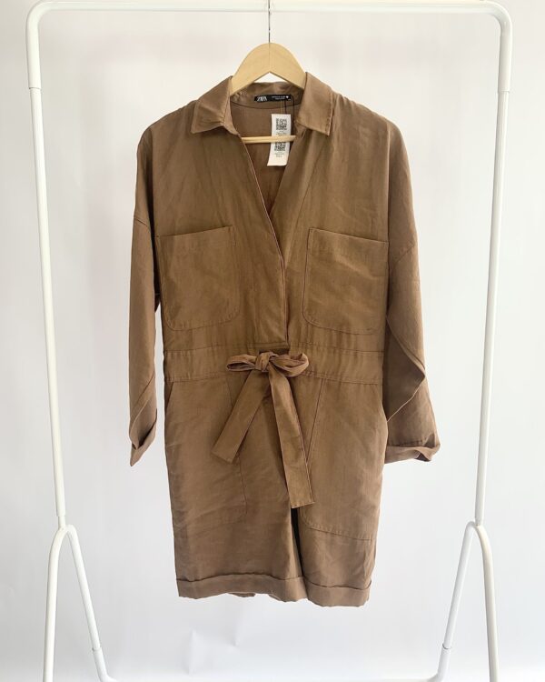 Macaquinho sarja manga longa marrom ZARA - P - VENDIDO SIST OTO