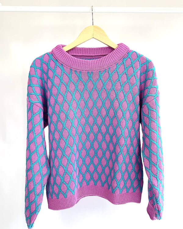 Casaco tricot escama rosa e azul - M - VENDIDO SIST OTO