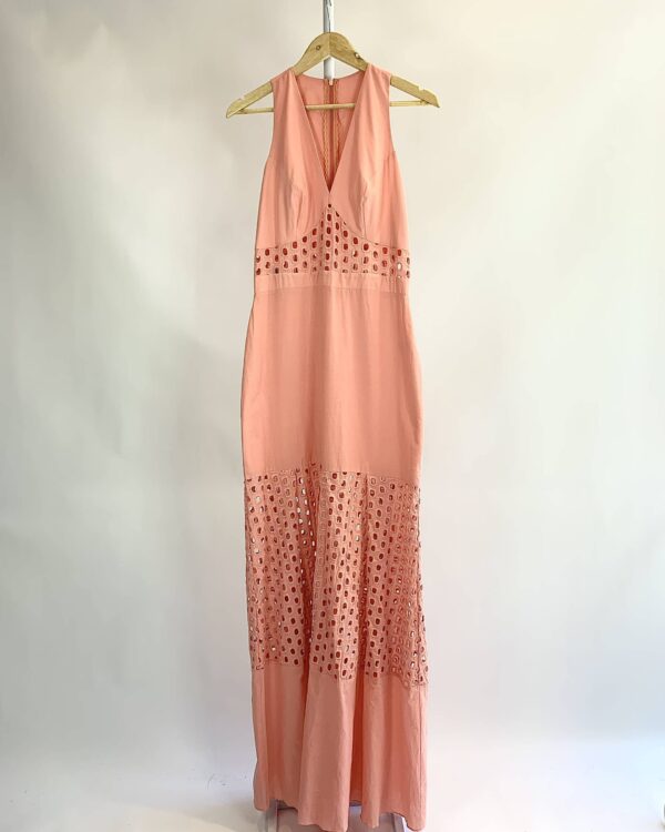 Vestido longo salmão laise fenda frente ROSA DAHLIA - M - VENDIDO SISTEMA OTO