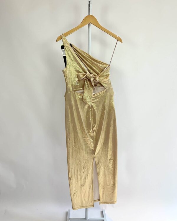 Vestido dourado longo um ombro só DIMY *nunca usado* - P - VENDIDO SISTEMA OTO