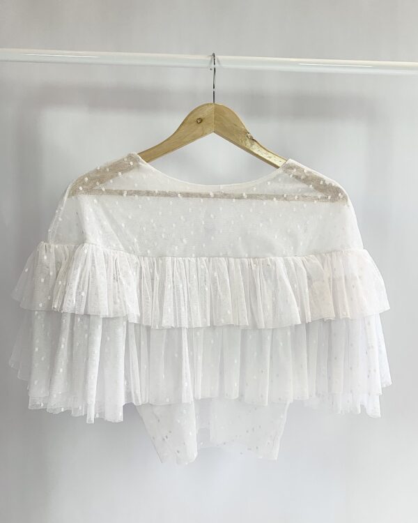 Blusa babado tule poá branca AGNES COMPANY - PP - vendido sistema oto