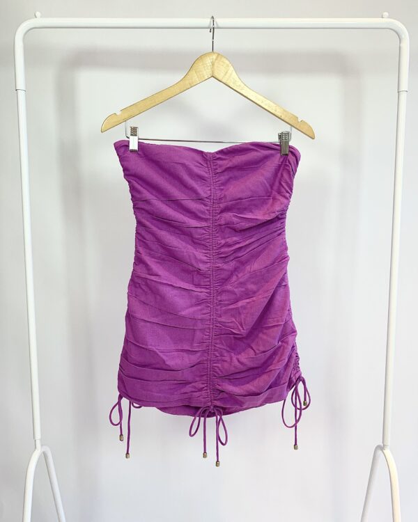 Vestido curto linho sem alça franzido fucsia NV - P - VENDIDO SISTEM OTO