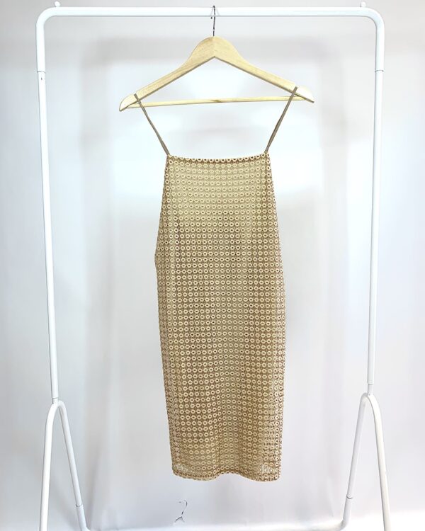 Vestido curto malha crochê bege palha OH! BOY *nunca usado* - G - VENDIDO SISTEMA OTO