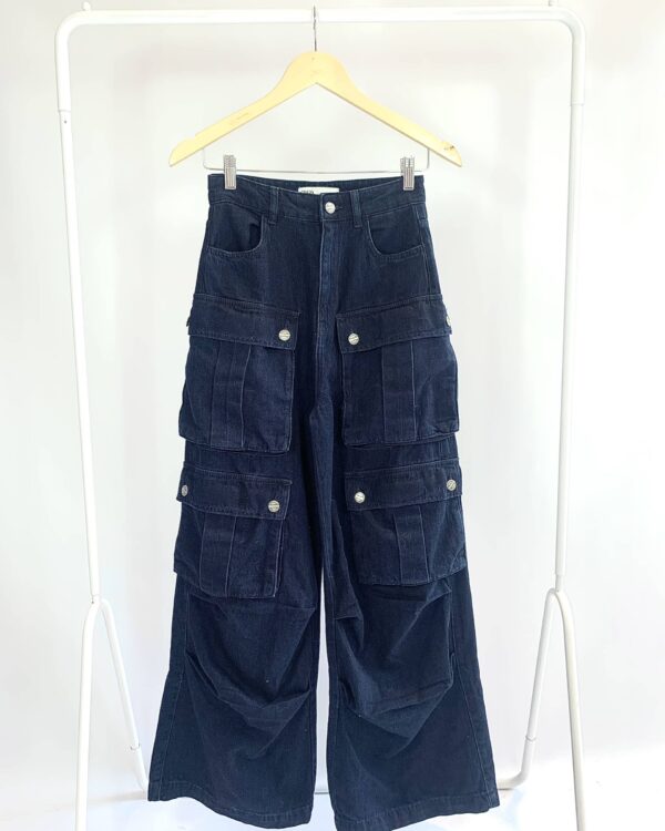 Calça pantalona cargo sarja azul marinho ZARA - PP