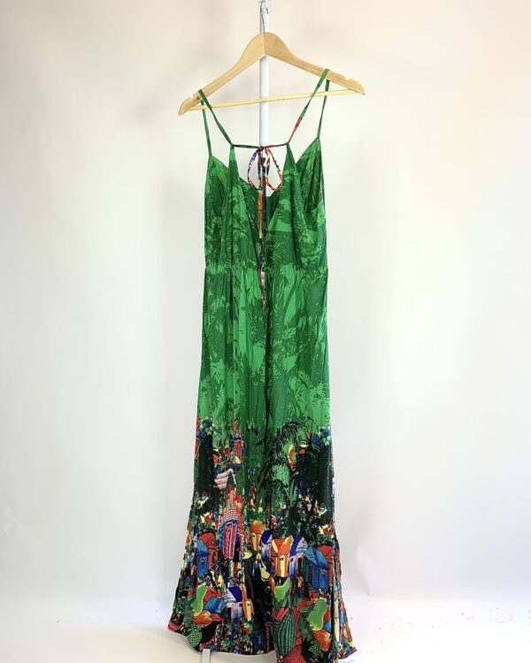 Vestido longo verde com estamp na barra - M - VENDIDO SISTEMA OTO