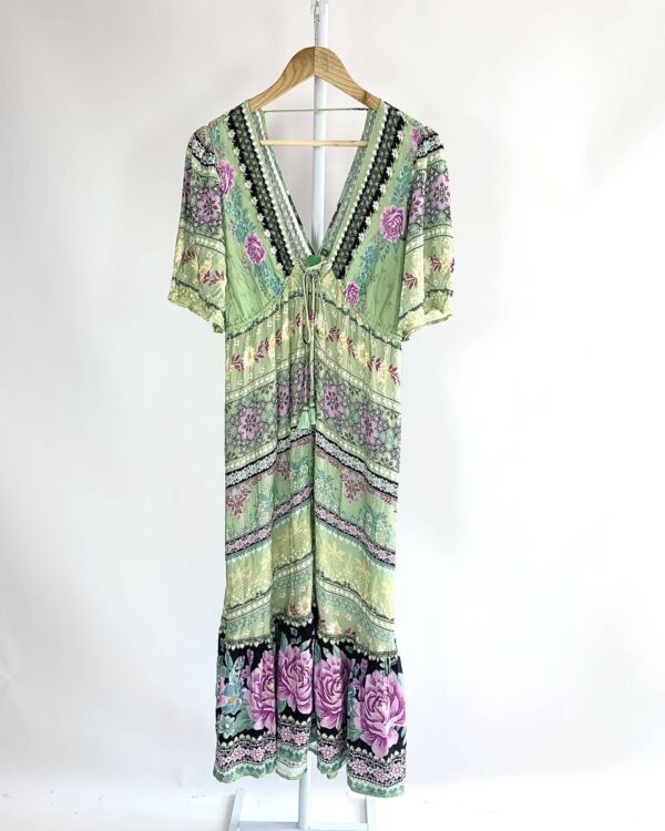 Vestido midi botões verde estampa floral FARM - PP - VENDIDO SISTEMA OTO