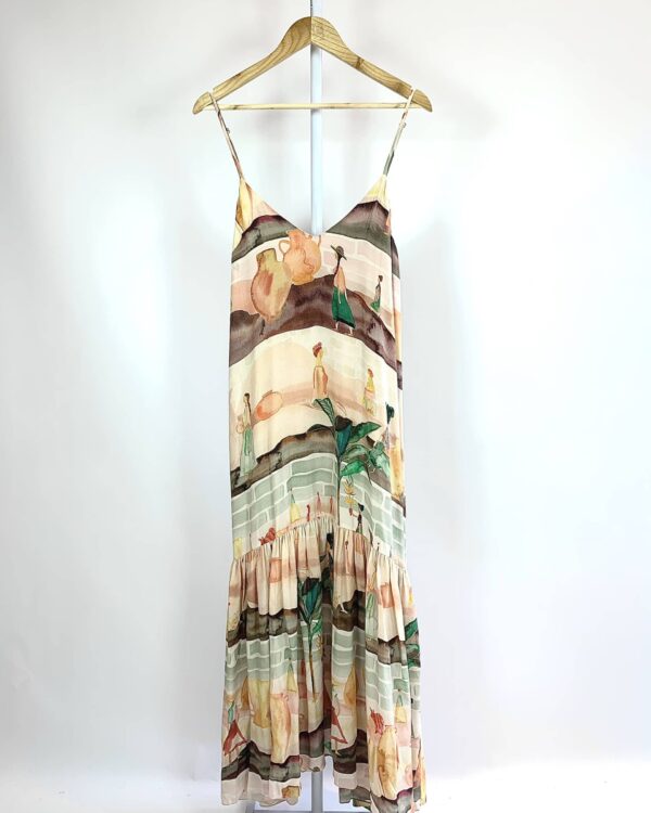 Vestido longo rose de seda mix de estampas LE SOLEIL DETE - P - VENDIDO SIST OTO