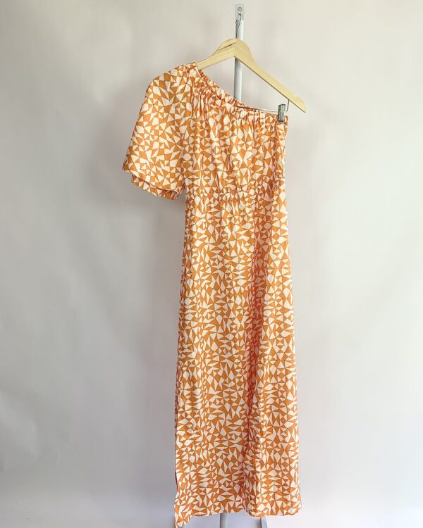 Vestido algodão um ombro estampa geométrica laranja ANIMALE - 36 - VENDIDO SIST OTO