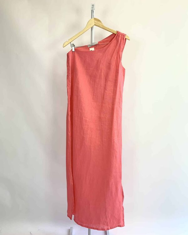 Vestido linho longo rosa um ombro só THE - P *colecao atual* - VENDIDO SISTEMA OTO