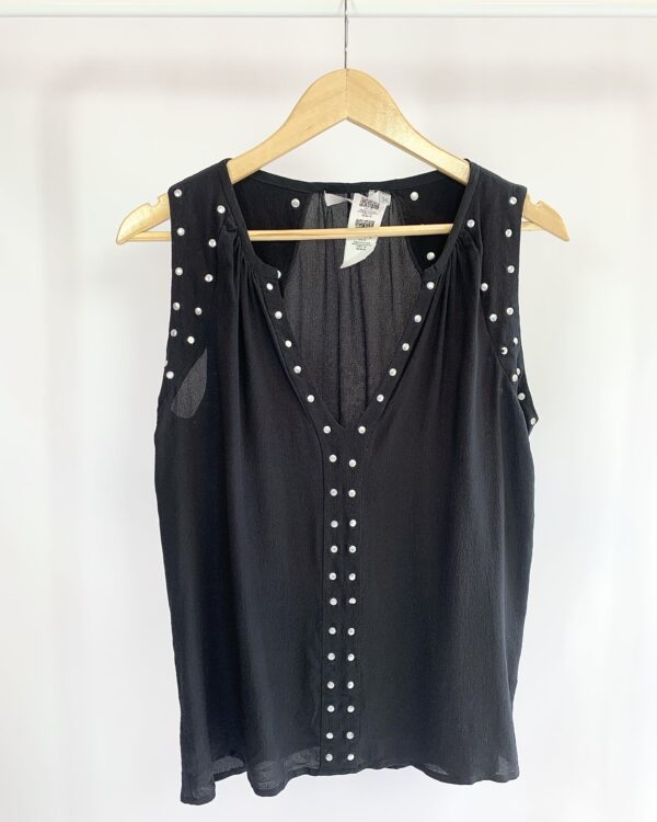 Regata seda preta detalhe tachas decote ATEEN - 36