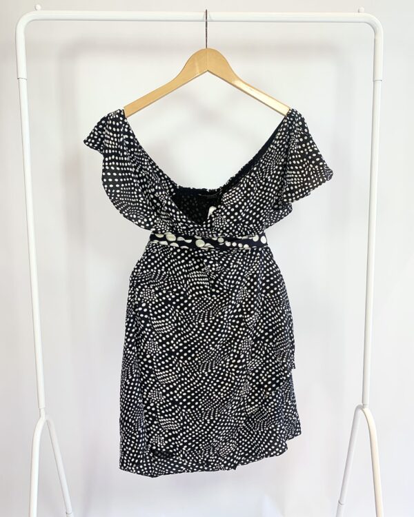 Vestido transpassado preto com bolinhas brancas ANIMALE - 40