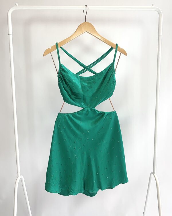 Vestido curto verde com aplicações decotado MY PLACE - P - VENDIDO SISTEMA OTO