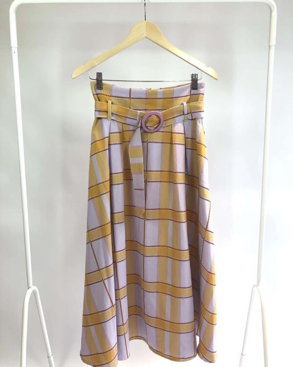 Saia midi quadriculada com cinto LA CHOCOLÊ - P - VENDIDO SIST OTO
