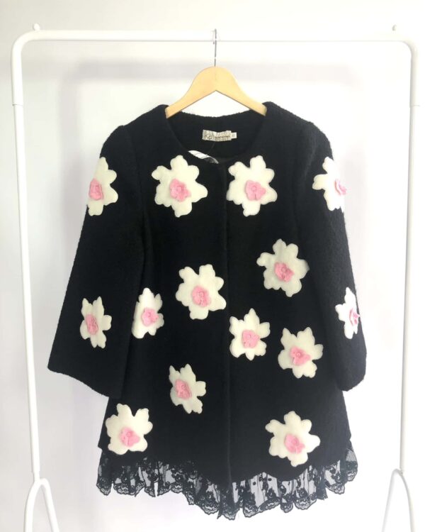 Casaco preto lã com flores bordadas KA STERENBERG - 40