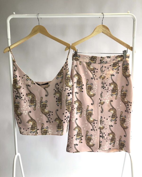 Conjunto saia e regata rosa e estampada EVA - 40