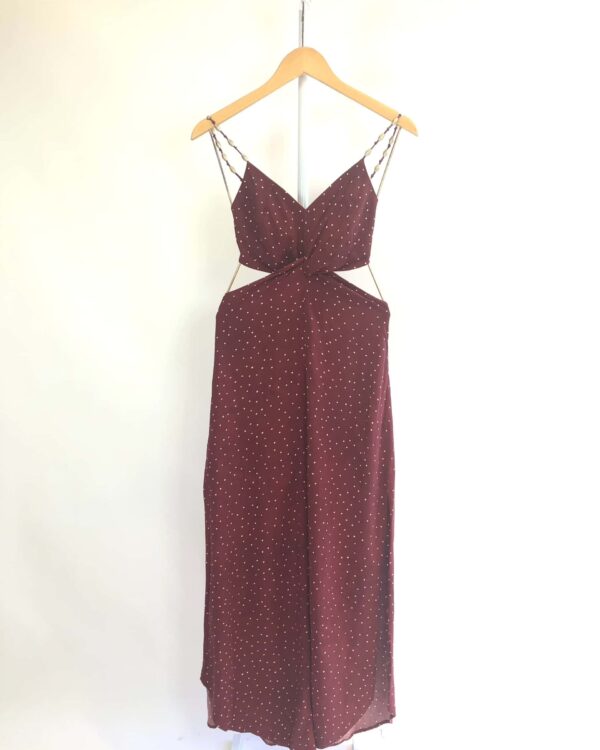 Vestido vinho com bolinhas alça pedraria VIX - PP - VENDIDO SIST OTO