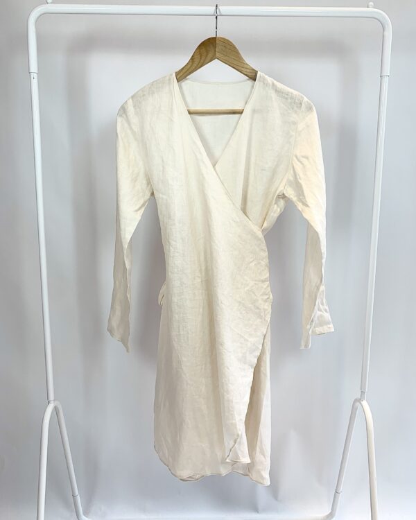 Vestido linho creme transpassado - P