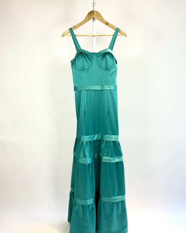 Vestido longo festa acetinado verde K33P - 34