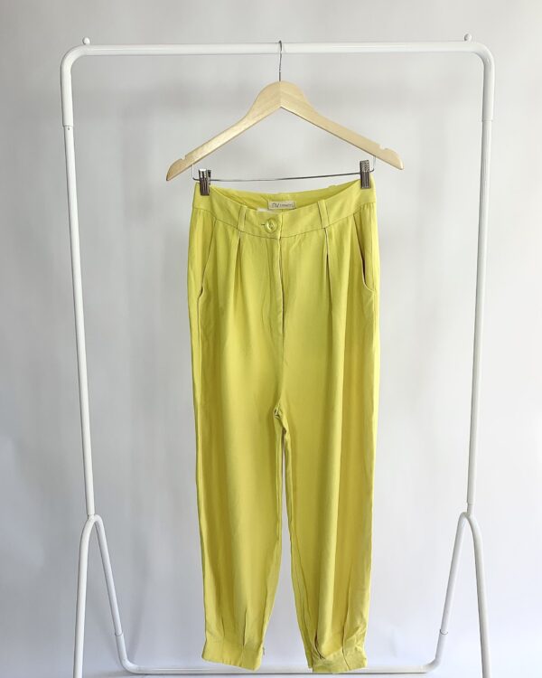 Calça crepe pregas amarela NV- P