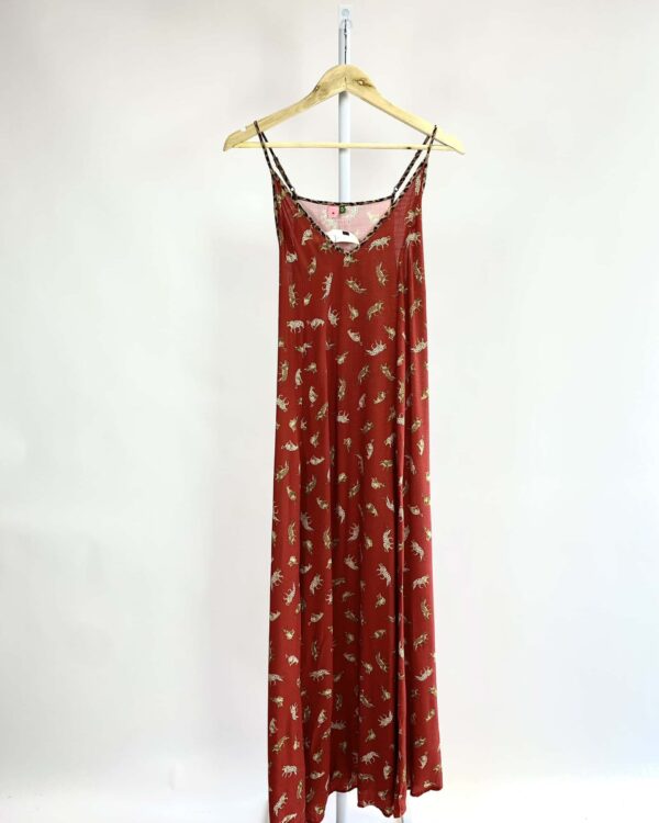 Vestido midi vermelho com onças FARM - P