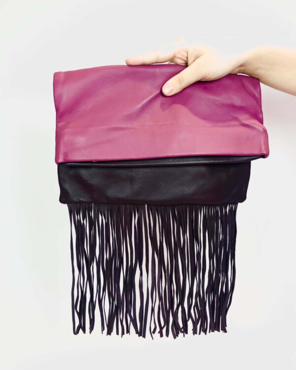 Bolsa de mão couro roxo e rosa com babados ANIMALE - VENDIDO SISTEMA OTO