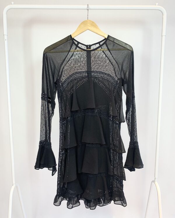 Vestido babados bordados preto AGILITÁ - 38 - VENDIDO SISTEMA OTTO