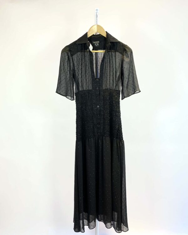 Vestido preto midi texturizado lastex na cintura AGILITÁ - 34