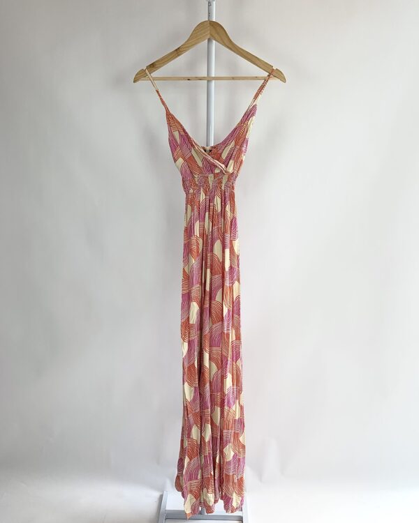 Macacão alça fina elastico cintura estampa rosa com laranja TOTEM - PP *nunca usado*