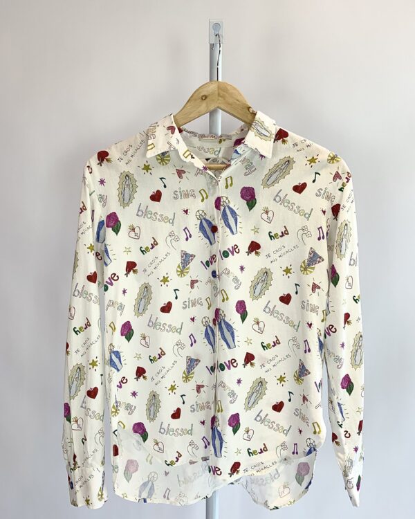 Camisa branca desenhos coloridos manga longa OUI MARIE - P
