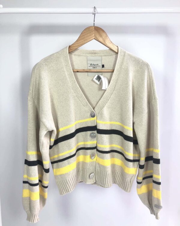 Cardigan tricot bege com listras RICHARDS - M - VENDIDO SIST OTO