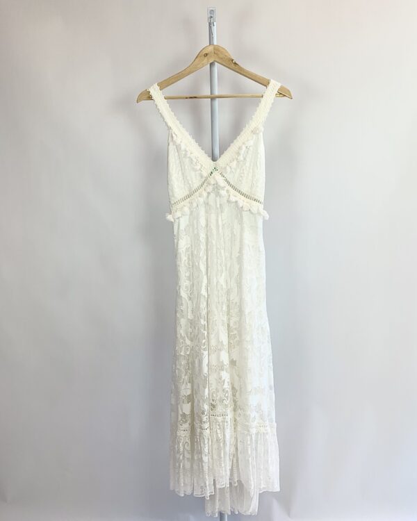 Vestido midi off white rendado FARM - P - VENDIDO SIST OTO