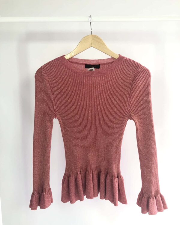 Blusa tricot rosa fios de lurex detalhe na manga e barra ANIMALE - M - VENDIDO SISTEMA OTO