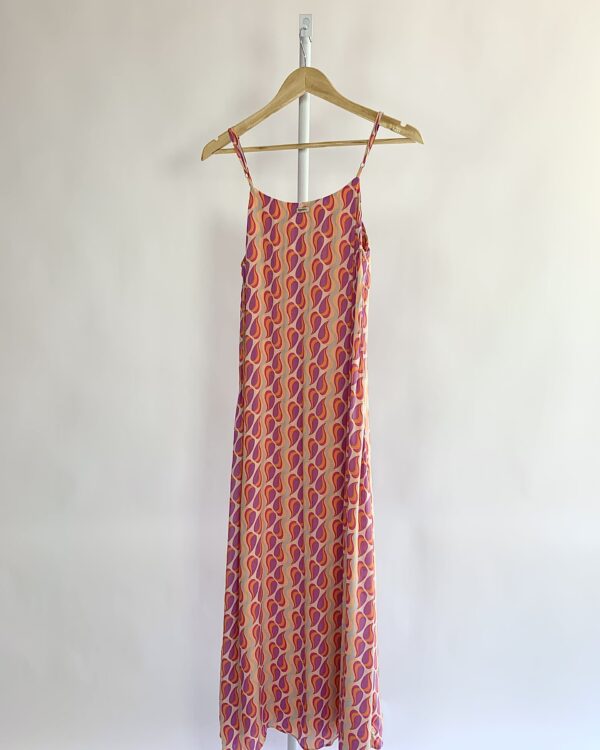 Vestido midi estampado lilás e laranja TOTEM - PP - VENDIDO SISTEMA OTO