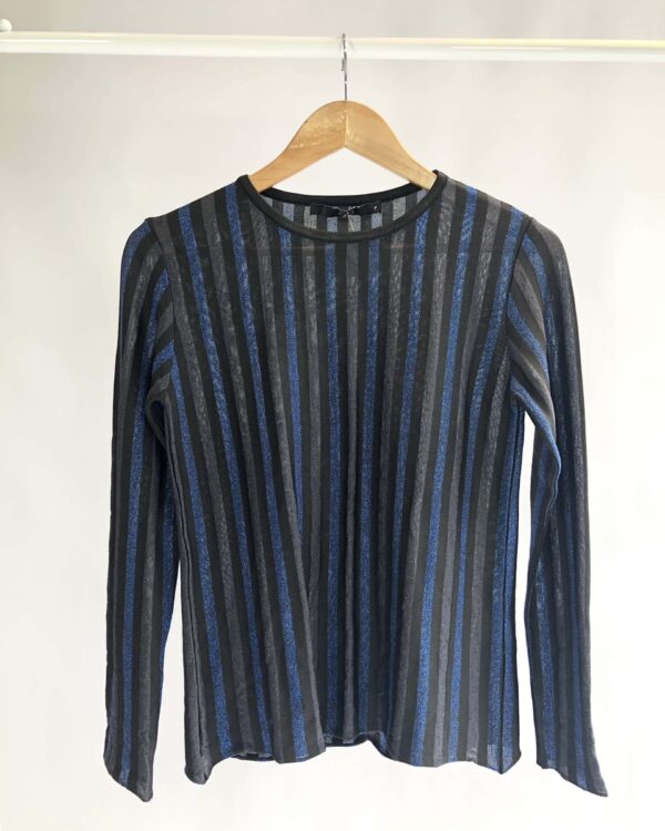 Camisa manga longa preto com azul fios lurex EVA - P