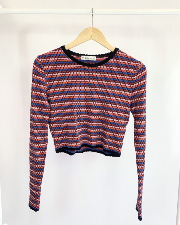 Cardigan tricot cropped rosa, vermelho e azul ZARA - P - VENDIDO SISTEMA OTO