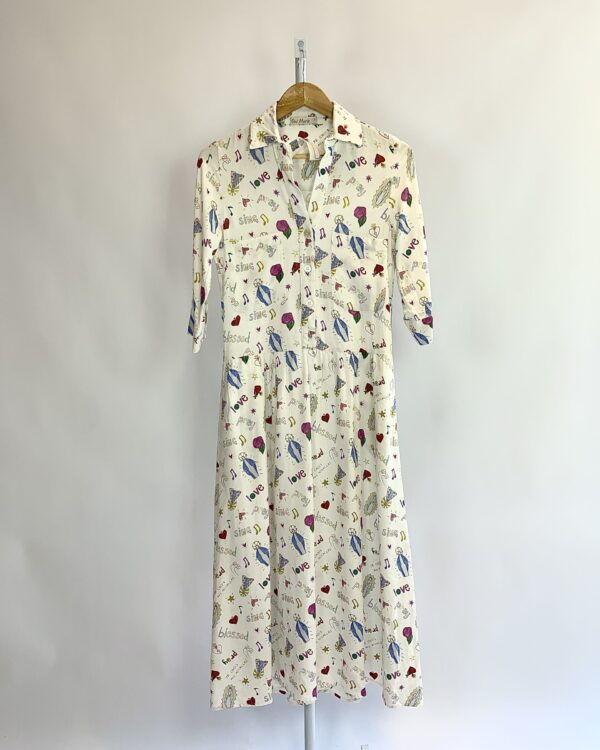 Vestido longo branco desenhos coloridos OUI MARIE - P