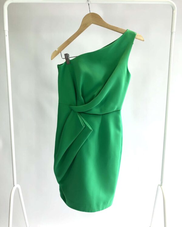 Vestido curto verde um ombro só HALSTON - M - VENDIDO SISTEMA OTTO