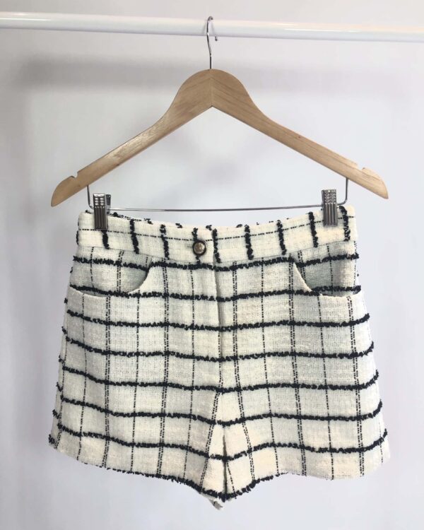 Short tweed branco e preto estampa xadrez ZARA - P