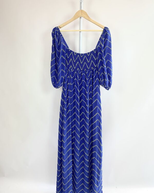 Vestido azul e verde bordado manga bufante MY PLACE - P - VENDIDO SISIT OTO