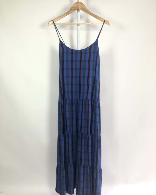 Vestido longo azul quadriculado SACADA- 38 VENDIDO SISTEMA OTTO