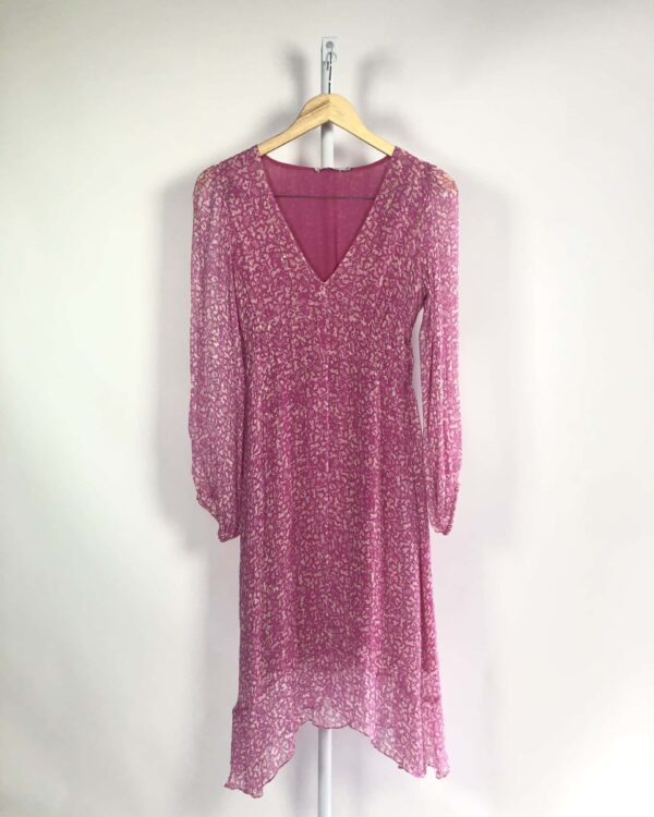 Vestido seda midi rosa com fios de lurex estampado ATEEN - 36